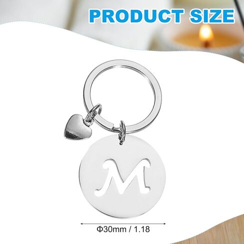 PATIKIL Initial Letter Keychain, Stainless Steel Disc Letter A-Z Charm Keychain Cute Metal Heart Alphabet Keyring for Keys Handbag Purse Backpack, Silver (M) in Saudi Arabia