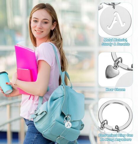 PATIKIL Initial Letter Keychain, Stainless Steel Disc Letter A-Z Charm Keychain Cute Metal Heart Alphabet Keyring for Keys Handbag Purse Backpack, Silver (M) in Saudi Arabia