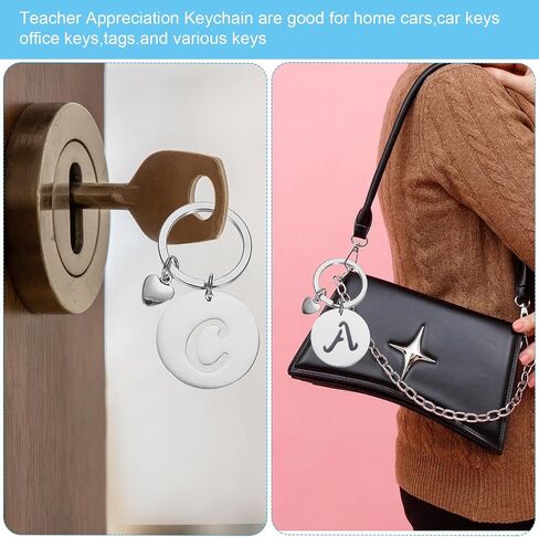 PATIKIL Initial Letter Keychain, Stainless Steel Disc Letter A-Z Charm Keychain Cute Metal Heart Alphabet Keyring for Keys Handbag Purse Backpack, Silver (M) in Saudi Arabia
