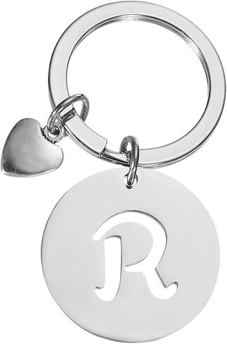 PATIKIL Initial Letter Keychain, Stainless Steel Disc Letter A-Z Charm Keychain Cute Metal Heart Alphabet Keyring for Keys Handbag Purse Backpack, Silver (M) in Saudi Arabia