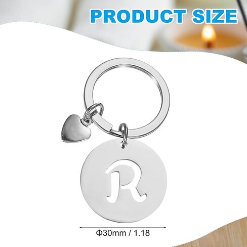 PATIKIL Initial Letter Keychain, Stainless Steel Disc Letter A-Z Charm Keychain Cute Metal Heart Alphabet Keyring for Keys Handbag Purse Backpack, Silver (M) in Saudi Arabia