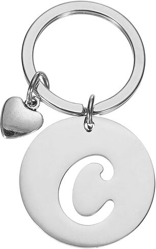 PATIKIL Initial Letter Keychain, Stainless Steel Disc Letter A-Z Charm Keychain Cute Metal Heart Alphabet Keyring for Keys Handbag Purse Backpack, Silver (M) in Saudi Arabia