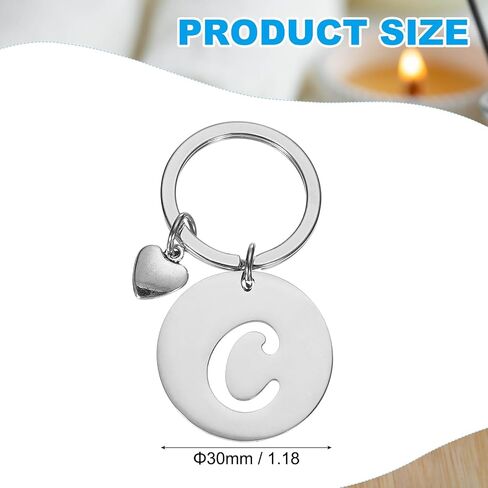 PATIKIL Initial Letter Keychain, Stainless Steel Disc Letter A-Z Charm Keychain Cute Metal Heart Alphabet Keyring for Keys Handbag Purse Backpack, Silver (M) in Saudi Arabia