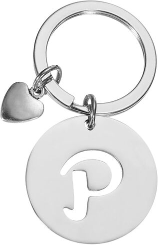 PATIKIL Initial Letter Keychain, Stainless Steel Disc Letter A-Z Charm Keychain Cute Metal Heart Alphabet Keyring for Keys Handbag Purse Backpack, Silver (M) in Saudi Arabia