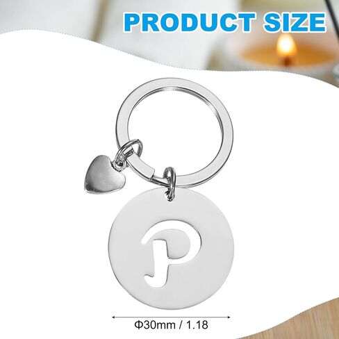 PATIKIL Initial Letter Keychain, Stainless Steel Disc Letter A-Z Charm Keychain Cute Metal Heart Alphabet Keyring for Keys Handbag Purse Backpack, Silver (M) in Saudi Arabia