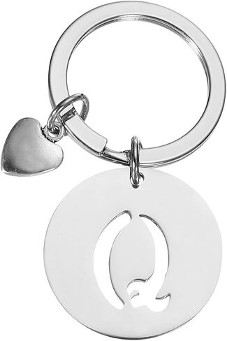 PATIKIL Initial Letter Keychain, Stainless Steel Disc Letter A-Z Charm Keychain Cute Metal Heart Alphabet Keyring for Keys Handbag Purse Backpack, Silver (M) in Saudi Arabia