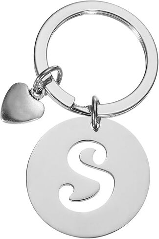PATIKIL Initial Letter Keychain, Stainless Steel Disc Letter A-Z Charm Keychain Cute Metal Heart Alphabet Keyring for Keys Handbag Purse Backpack, Silver (M) in Saudi Arabia