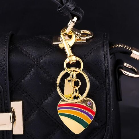 Rainbow Heart Bag Charm Keychain - Purse Charms for Handbag Accessories - Cute Key Chain for Women in Kuwait