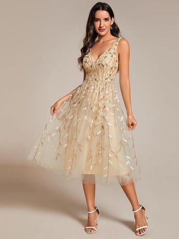 Ever-Pretty Women's A Line V Neck Open Back Sleeveless Ruched Sequin Knee Length Formal Dress 02106 in Saudi Arabia