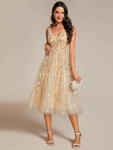 Ever-Pretty Women's A Line V Neck Open Back Sleeveless Ruched Sequin Knee Length Formal Dress 02106 in Saudi Arabia