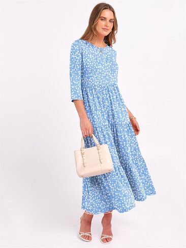 Prinbara Women's 3/4 Sleeve Discal Maxi Floral Vresses 2025 Fall Crewneck A-Line Tiery Summy Boho T Shirt Long Dress in Kuwait