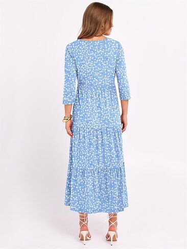 Prinbara Women's 3/4 Sleeve Discal Maxi Floral Vresses 2025 Fall Crewneck A-Line Tiery Summy Boho T Shirt Long Dress in Kuwait