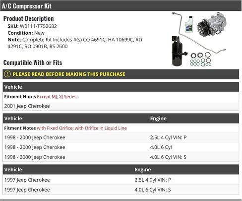 A/C Compressor Kit - Compatible with 1997-2001 Jeep Cherokee in Saudi Arabia
