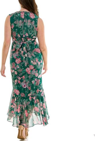 Women's Sleeveless V-Neck Romantic Floral Ruffle Hem Maxi Dress in Saudi Arabia