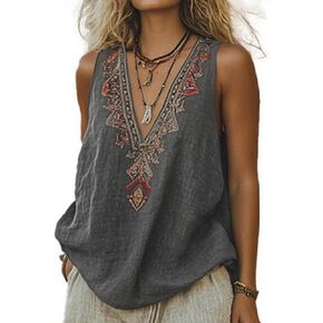 Chvity Mexican Embroidered Tops for Women Summer Floral Sleeveless Boho Tops Casual V Neck Peasant Blouse Loose Tank Tops in Saudi Arabia