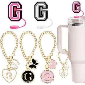 Joeyrras 6PCS Silicone Straw Cover for Stanley Cup 40&30 Oz Accessories, Initial ID personalized handle charm (white-red-R), 10mm, 3H-3L in Saudi Arabia