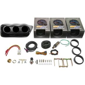 حزمة مقياس GlowShift متوافقة مع Subaru Impreza WRX STI 2002-2007 - ملون 7 ألوان 30 بوصة مربعة/فراغ ، 100 رطل من ضغط الزيت ومقاييس الهواء/الوقود الضيق - الألياف الزجاجية Triple Dashboard Pod in Kuwait