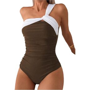 Milumia Women's One Shoulder One Piece Swimsuit Colorblock Asymmetrical Neck Bathing Suit in Saudi Arabia