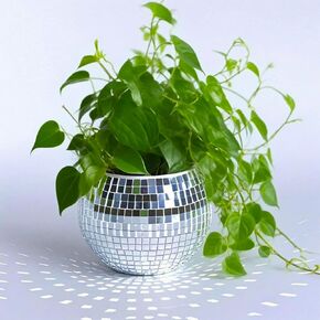 Disco Ball Vase,Disco Planter,Disco Ball Bowl,Disco Plant Holder,Silver Mirror Glass Disco Decor Vase for Table Centerpieces,Party,Bar,Office,3 * 4 * 4IN in Saudi Arabia