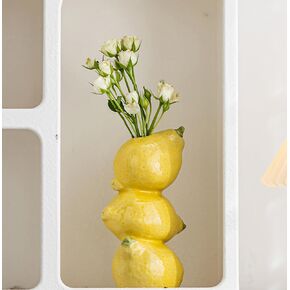 Modern Mediterranean Style Decorative 3D Lemon Shape Yellow Ceramic Flower Vase Table Centerpieces for Home Kitchen Decor and Housewarming Gift in Saudi Arabia