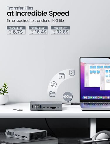 Yottamaster 40Gbps USB C Docking Station with Dual-Bay 4TB M.2 NVMe+SATA SSD Enclosure Adapter Compatible with Thunderbolt 3, Support 8K@60Hz DP, PD60W, Ethernet, 4 USB Ports, Audio [DS05-Diskless] in Kuwait