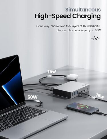 Yottamaster 40Gbps USB C Docking Station with Dual-Bay 4TB M.2 NVMe+SATA SSD Enclosure Adapter Compatible with Thunderbolt 3, Support 8K@60Hz DP, PD60W, Ethernet, 4 USB Ports, Audio [DS05-Diskless] in Saudi Arabia