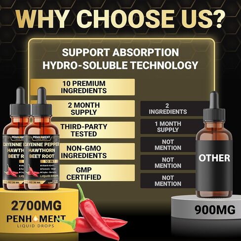 10in1 Cayenne Pepper Liquid قطرات مع التوت الزعرور ، فيتامين D3 ، فيتامين K2 ، جذر البنجر ، الكركم ، الزنجبيل والمزيد من الدعم - 1 Fl Oz - 2 أشهر العرض in Kuwait