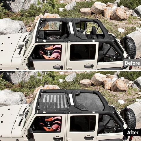 Hoolcar Front & Rear Sun Shade Mesh for Jeep Wrangler JK Unlimited (2007-2017) 4 Doors - American Flag Sunshade Screen JKU Top Cover UV Blocker, US Flag in Saudi Arabia