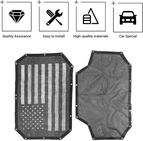 Hoolcar Front & Rear Sun Shade Mesh for Jeep Wrangler JK Unlimited (2007-2017) 4 Doors - American Flag Sunshade Screen JKU Top Cover UV Blocker, US Flag in Saudi Arabia