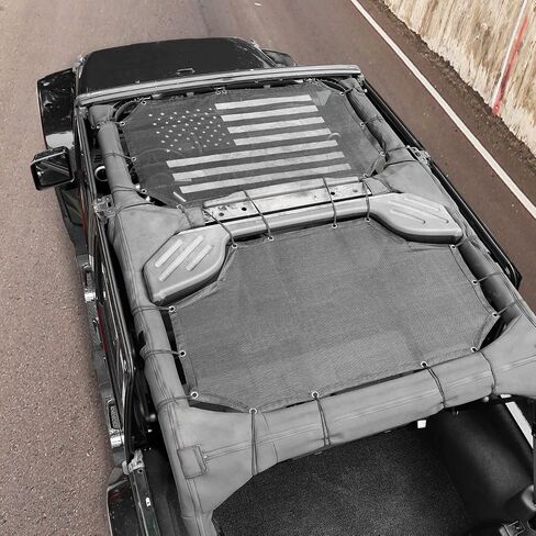Hoolcar Front & Rear Sun Shade Mesh for Jeep Wrangler JK Unlimited (2007-2017) 4 Doors - American Flag Sunshade Screen JKU Top Cover UV Blocker, US Flag in Saudi Arabia