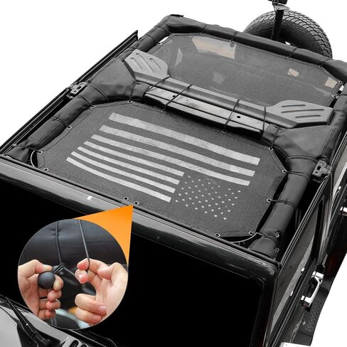 Hoolcar Front & Rear Sun Shade Mesh for Jeep Wrangler JK Unlimited (2007-2017) 4 Doors - American Flag Sunshade Screen JKU Top Cover UV Blocker, US Flag in Saudi Arabia