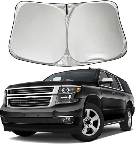 Car Windshield Sun Shade Sunshade Compatible with Chevy Chevrolet Tahoe Suburban Z71 Premier High Country RST LT LS 2015-2020 Accessories, Foldable Car Front Window Sun Shield Visor in Saudi Arabia