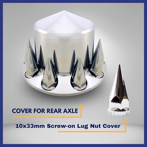 TORQUE Rear Axle Wheel Cover 33mm Spike Screw-on Lug Nut Cover for Semi Truck (Chrome Plated ABS Plastic) (Universal Fit) (TR133-TWCR) in Saudi Arabia
