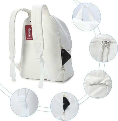 Zicac Diy Canvas Backpack Daypack Satchel Backpack (White, with Side Pocket) in Saudi Arabia