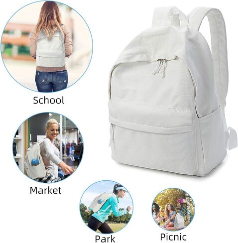 Zicac Diy Canvas Backpack Daypack Satchel Backpack (White, with Side Pocket) in Saudi Arabia