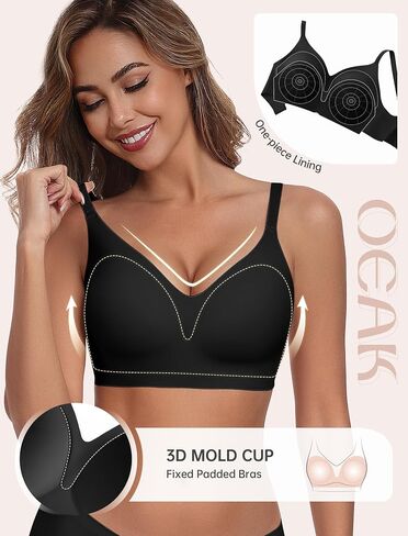 Oeak Womens مريحة دفع الدعم اللاسلكي Bras ورفع Brassiere v الرقبة تغطية كاملة كل يوم in Kuwait