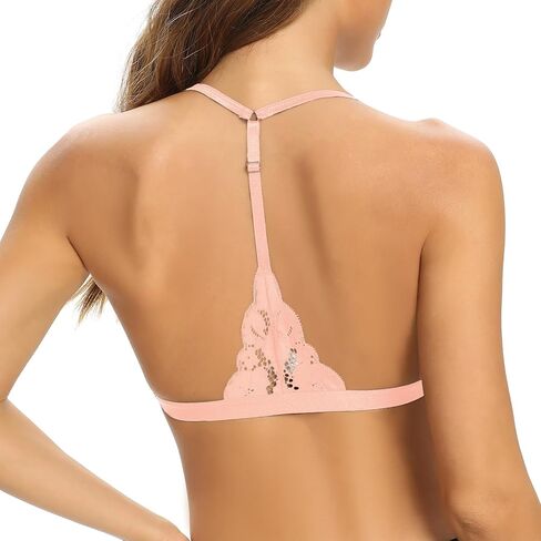 SHEKINI Lace Bralettes for Women Front Clasp Closure Bra Padded Triangle Wireless Halter Bra for Women in Kuwait