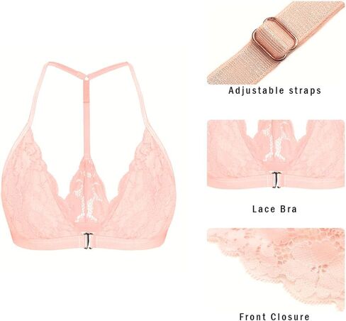 SHEKINI Lace Bralettes for Women Front Clasp Closure Bra Padded Triangle Wireless Halter Bra for Women in Kuwait
