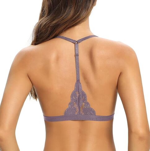 SHEKINI Lace Bralettes for Women Front Clasp Closure Bra Padded Triangle Wireless Halter Bra for Women in Kuwait