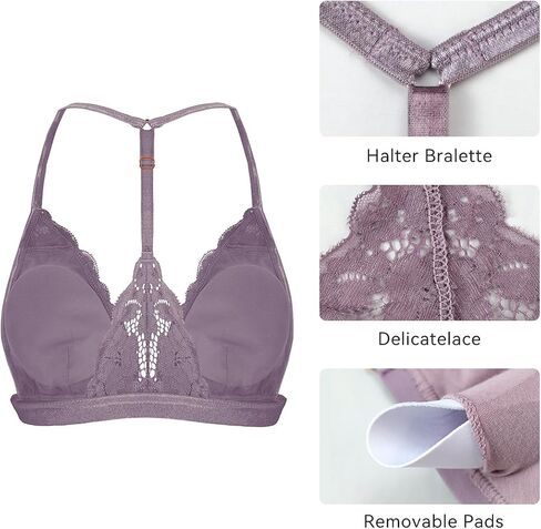 SHEKINI Lace Bralettes for Women Front Clasp Closure Bra Padded Triangle Wireless Halter Bra for Women in Kuwait
