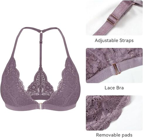 SHEKINI Lace Bralettes for Women Front Clasp Closure Bra Padded Triangle Wireless Halter Bra for Women in Kuwait