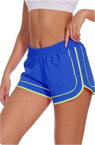 Meivso Womens Color Block Running Dolphin Shorts 3 '' 'Quick Dry Prockutic Athletic Short with Zipper Mobilets Liner in Kuwait