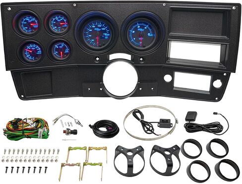 GlowShift 6-Gauge Diesel Swap Cluster Package Fits Chevy C10 1973-1987 - Black 7 Color Speedometer, Diesel Tach, Oil Pressure, Water Coolant Temp, Fuel Level & Volt Gauges - Direct Fit Dash Panel Pod in Saudi Arabia