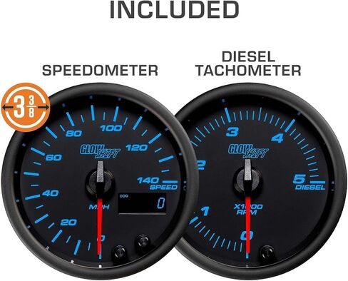 GlowShift 6-Gauge Diesel Swap Cluster Package Fits Chevy C10 1973-1987 - Black 7 Color Speedometer, Diesel Tach, Oil Pressure, Water Coolant Temp, Fuel Level & Volt Gauges - Direct Fit Dash Panel Pod in Saudi Arabia