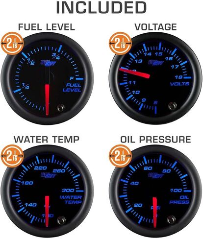 GlowShift 6-Gauge Diesel Swap Cluster Package Fits Chevy C10 1973-1987 - Black 7 Color Speedometer, Diesel Tach, Oil Pressure, Water Coolant Temp, Fuel Level & Volt Gauges - Direct Fit Dash Panel Pod in Saudi Arabia