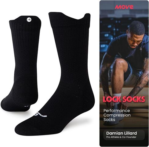 Move Compression Socks for Basketball & Running 25-35mmHG - Sports Crew socks with Shock Absorption, Anti-Blister, Moisture Wicking in Saudi Arabia