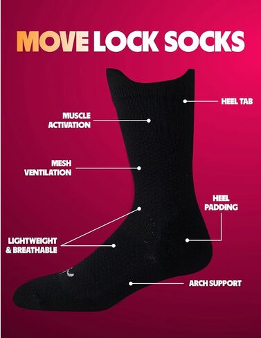 Move Compression Socks for Basketball & Running 25-35mmHG - Sports Crew socks with Shock Absorption, Anti-Blister, Moisture Wicking in Saudi Arabia