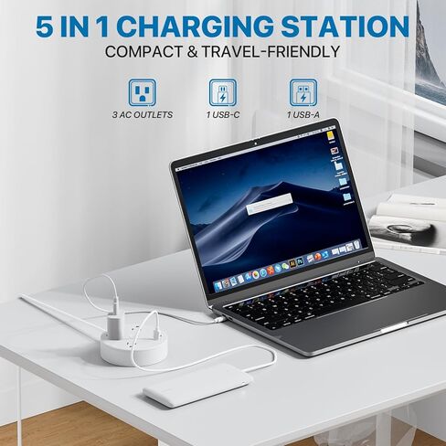 Flat Plug Surge Protector Power Strip with 5FT Extension Cord, 4 Outlets 4 USB Ports (2 USB C), Perfect for Home Office, Gaming Room, and Dorm Room Essentials, Wall Mountable, ETL Listed, White in Saudi Arabia