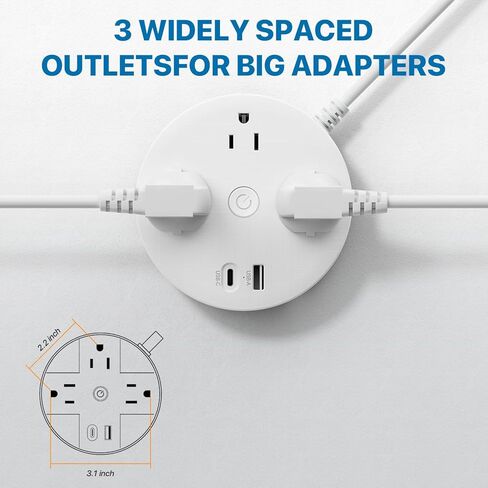 Flat Plug Surge Protector Power Strip with 5FT Extension Cord, 4 Outlets 4 USB Ports (2 USB C), Perfect for Home Office, Gaming Room, and Dorm Room Essentials, Wall Mountable, ETL Listed, White in Saudi Arabia