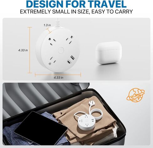 Flat Plug Surge Protector Power Strip with 5FT Extension Cord, 4 Outlets 4 USB Ports (2 USB C), Perfect for Home Office, Gaming Room, and Dorm Room Essentials, Wall Mountable, ETL Listed, White in Saudi Arabia